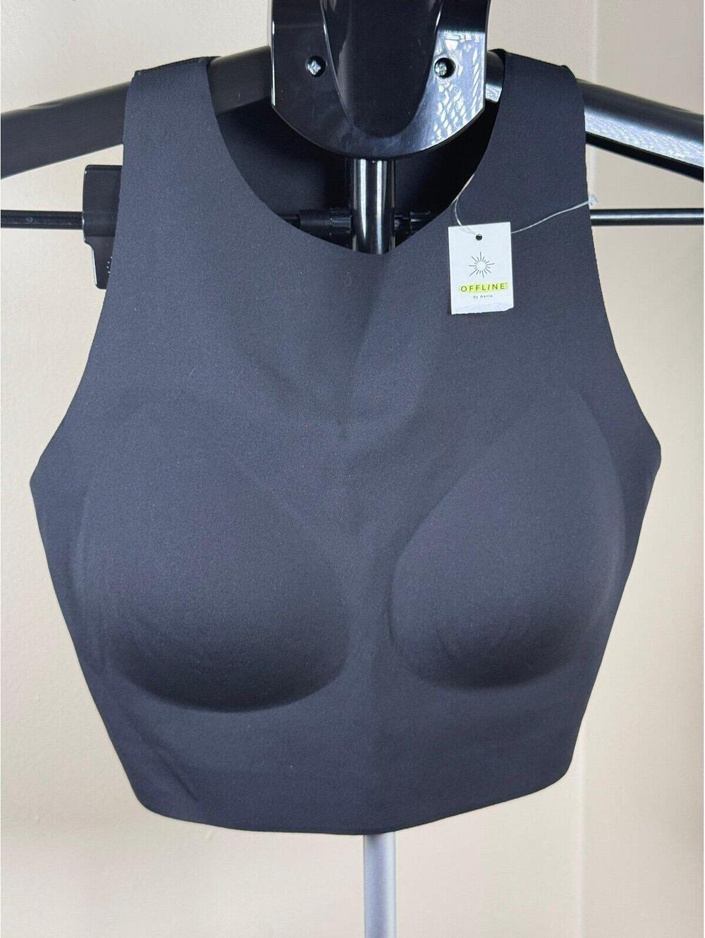 OFFLINE by Aerie Real Me Low Support Sports Bra Black Seamless Longline Crop Top